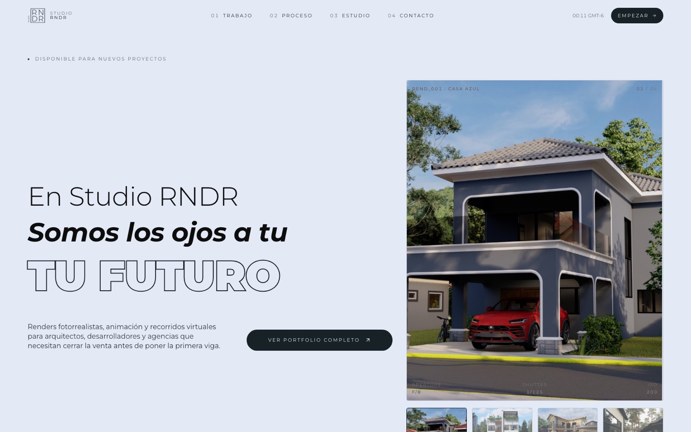 Studio RNDR — Landing de Alta Gama para un Estudio de Visualización Arquitectónica